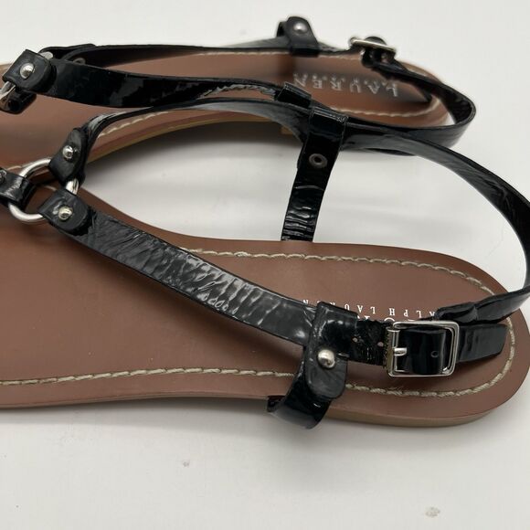 Lauren by Ralph Lauren Aurelia Black Patent Flat Harness Thong Sandals Women 10 - Picture 6 of 10